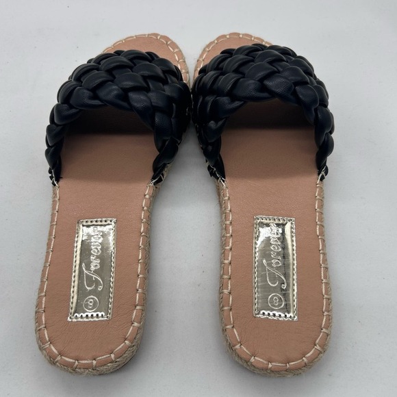 Forever Sandals Womens‎ 8 Black Woven Flat Slides Open Toe Braided Slip On NEW - Picture 5 of 7